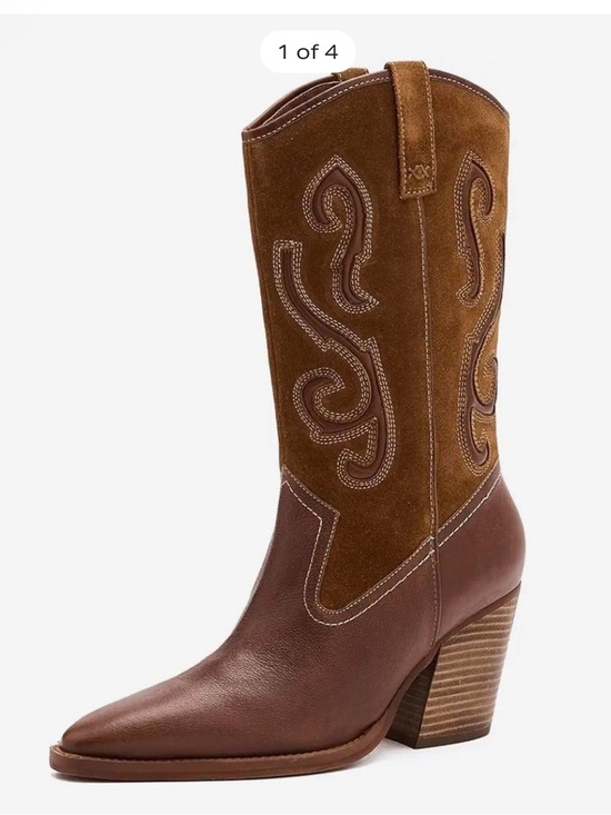 Free People Shoes - Free People Two-Tone Brown/Tan Western Block Heel Boot